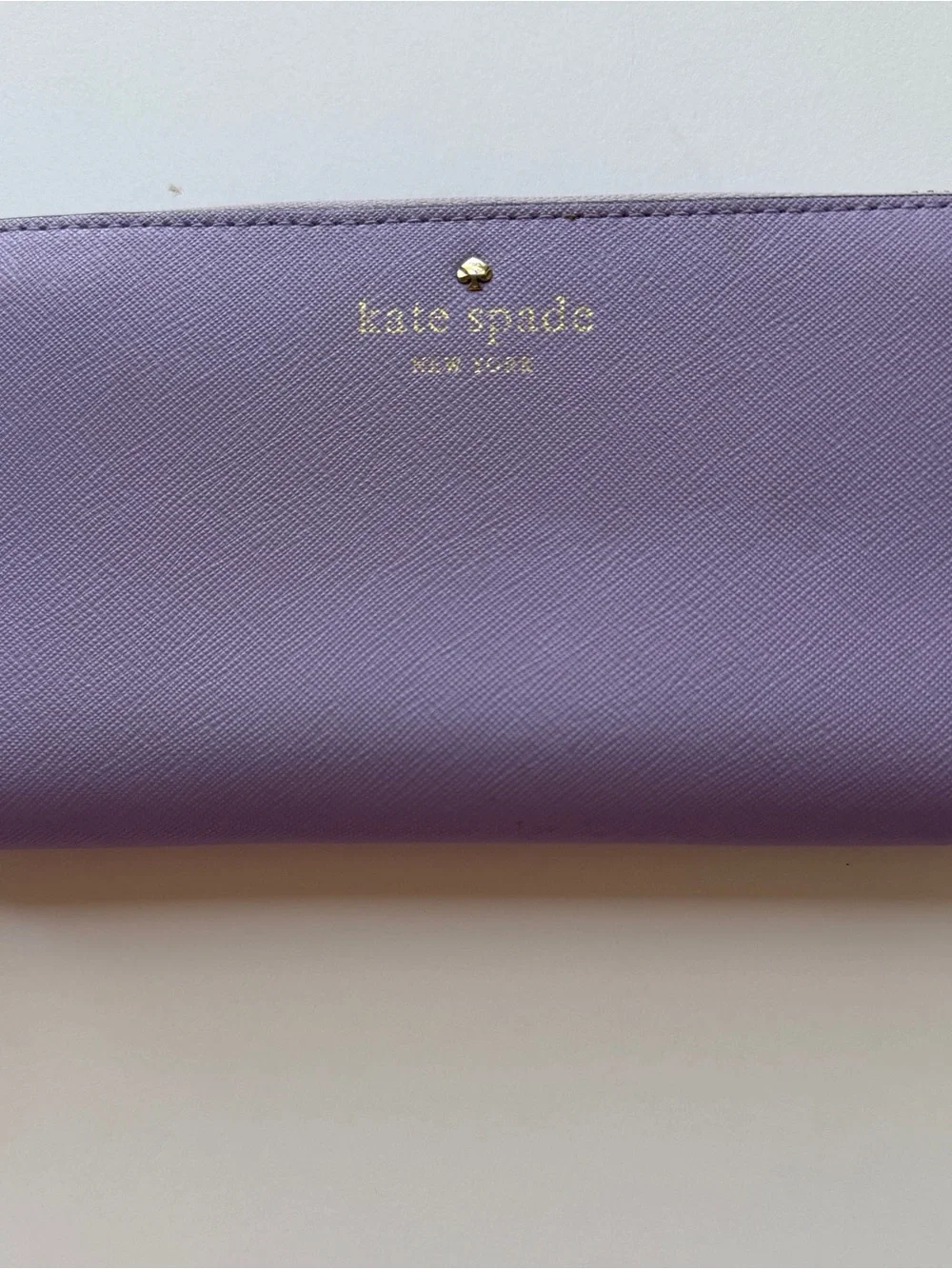 kate spade Lavender Saffiano Zip Wallet with Gold Logo